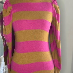 Who what where Stylish Pink and Brown Striped Women's Sweater XS